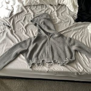 Knitted crop top sweater hoodie